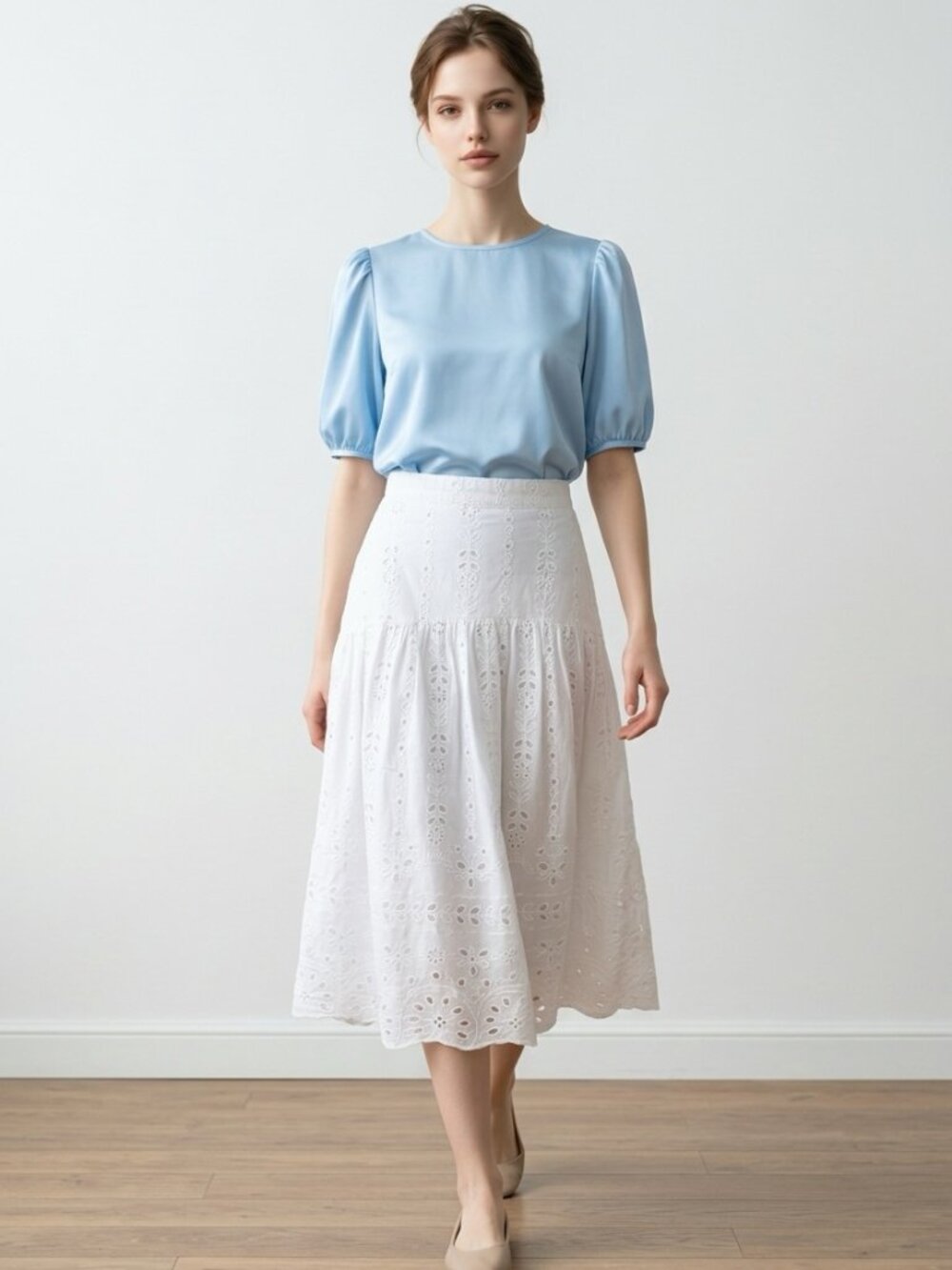 Ann Taylor White Eyelet Midi Skirt Size 2 Cottagecore Feminine